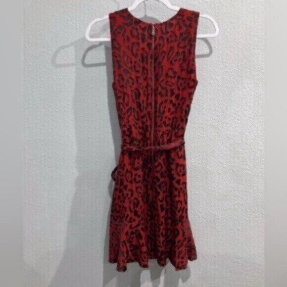 Alice&Olivia Silk Animal Print Mini Dress Chic Faux Wrap Red V Neck Party - Picture 7 of 9